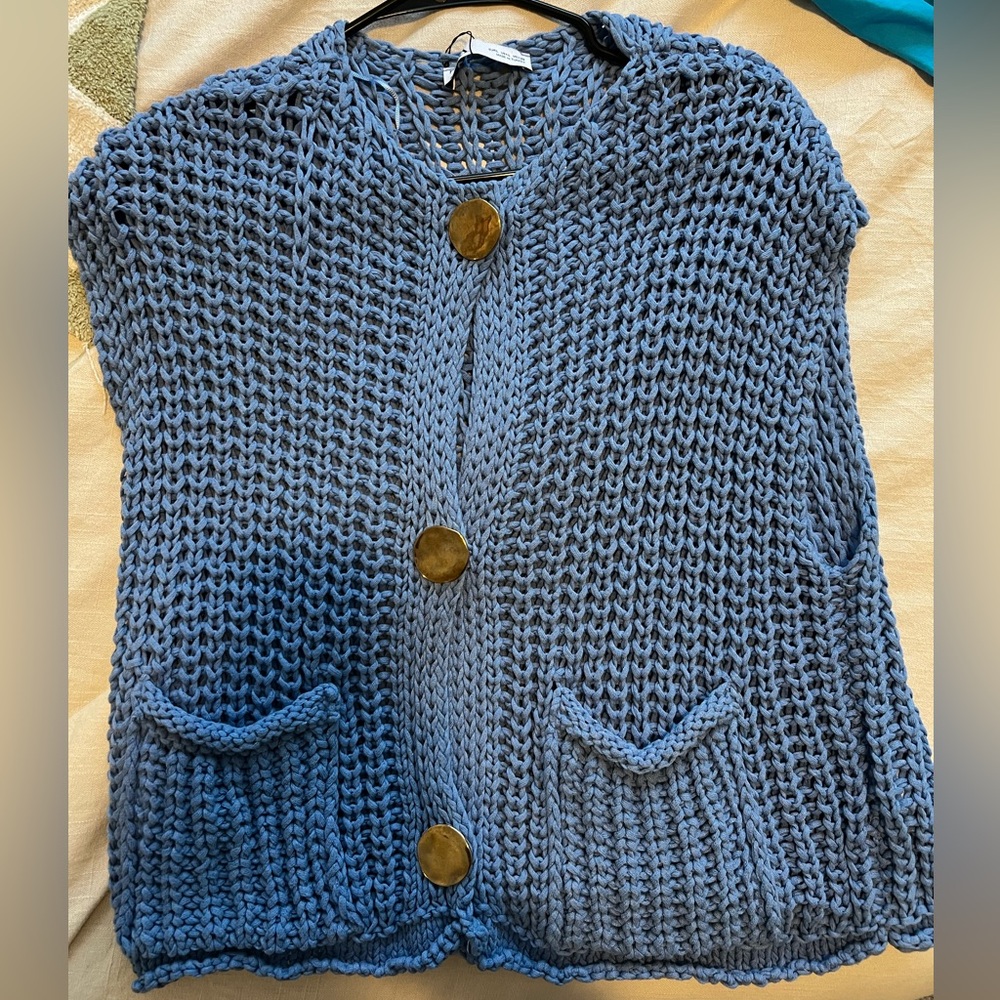 Zara Blue Knit Sweater with Buttons